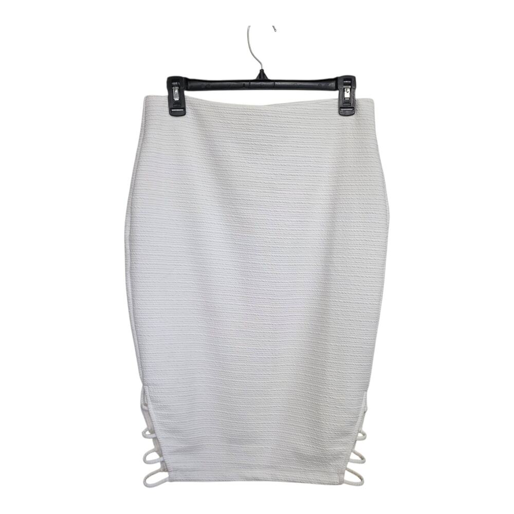 Bisou Bisou White Pencil Midi Skirt Lined With Slit Detail Medium Pull On